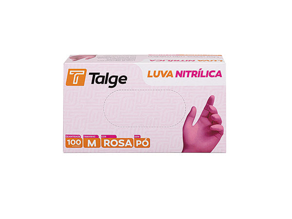 Luva Nitrílica Rosa s/pó – Cx 100 un.