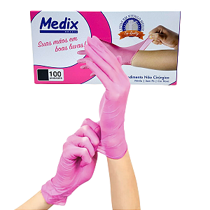 Luva Nitrílica Rosa Medix